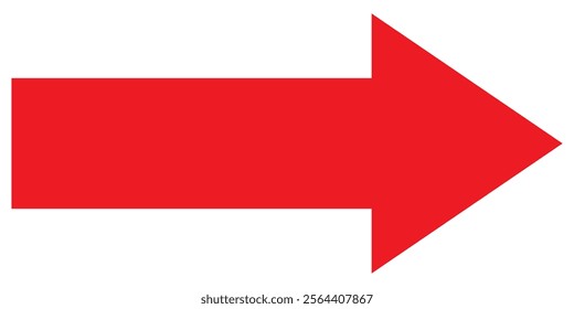 Long red arrow icon vector pointing right. Arrow shape element. Bold arrow icon. large size red long arrow.