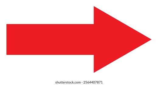 Long red arrow icon vector pointing right. Arrow shape element. Bold arrow icon. large size red long arrow.