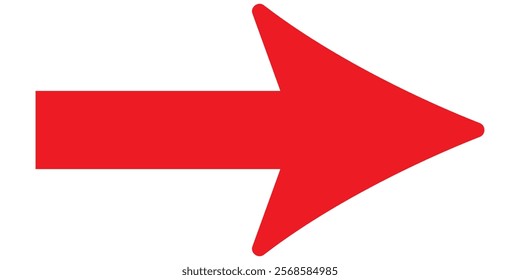 Long red arrow icon vector pointing right. Arrow shape element. Bold arrow icon. large size red long arrow.