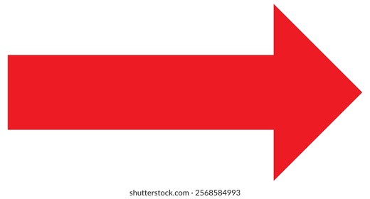 Long red arrow icon vector pointing right. Arrow shape element. Bold arrow icon. large size red long arrow.
