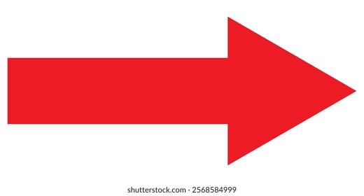 Long red arrow icon vector pointing right. Arrow shape element. Bold arrow icon. large size red long arrow.