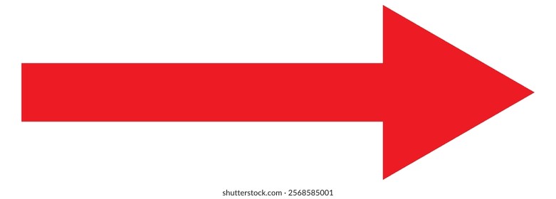 Long red arrow icon vector pointing right. Arrow shape element. Bold arrow icon. large size red long arrow.