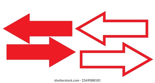 Long red arrow icon vector pointing right. Arrow shape element. Bold arrow icon. large size red long arrow.