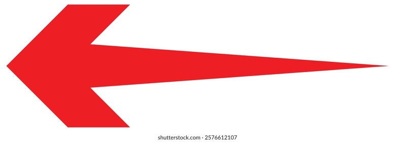 Long red arrow icon vector pointing left. Arrow shape element. Large size red long arrow. Vector long arrow icon on white background.