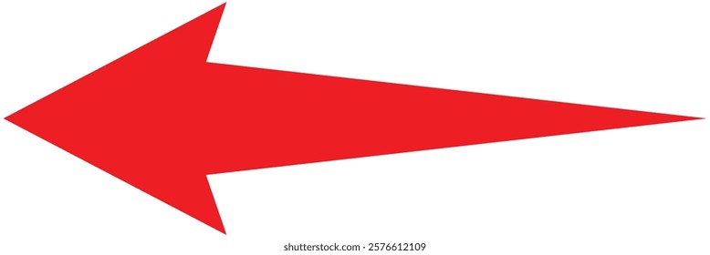 Long red arrow icon vector pointing left. Arrow shape element. Large size red long arrow. Vector long arrow icon on white background.