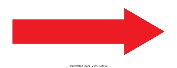 Long red arrow icon vector pointing right. Arrow shape element. Bold arrow icon. large size red long arrow.