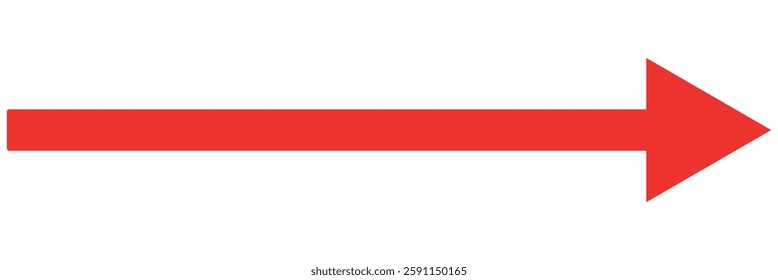 Long red arrow icon vector pointing right. Arrow shape element. Bold arrow icon. large size red long arrow.