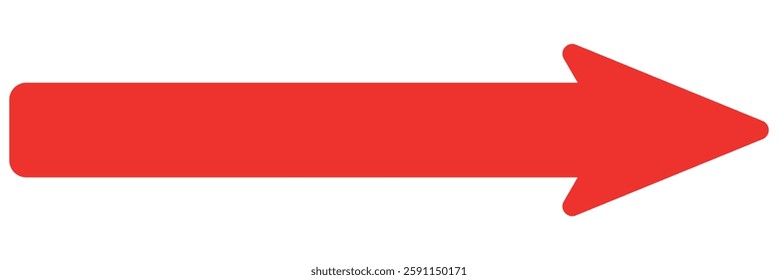 Long red arrow icon vector pointing right. Arrow shape element. Bold arrow icon. large size red long arrow.