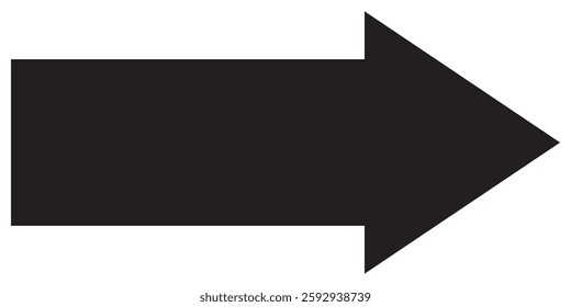 Long red arrow icon vector pointing right. Arrow shape element. Bold arrow icon. large size red long arrow. Pointer for Indicating Direction.