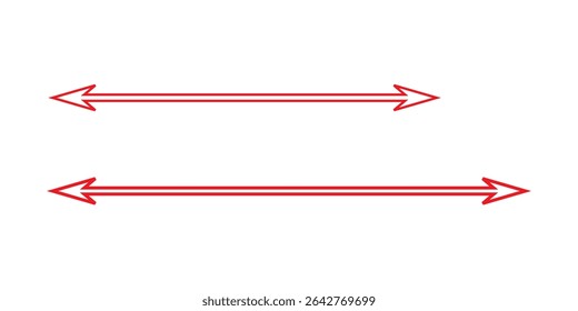 long red arrow icon vector. Thick long and Red arrow icon, long straight, right and left side arrow signs, indicated the direction symbol. long and straight arrow icon vector. Design eps 10
