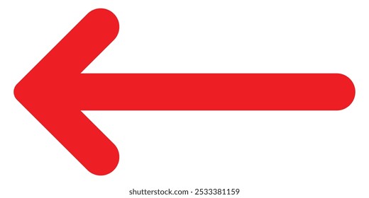 Long red arrow on white background. Red arrow, Vector illustration. Red arrow icon. Straight long left vector arrow icon.