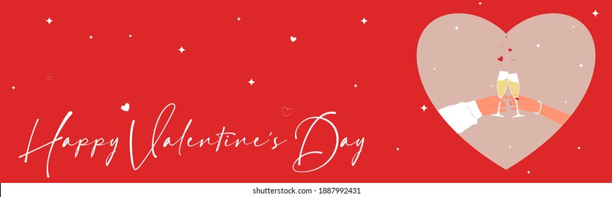 Long Red Banner For Valentine's Day. Vector Illustration