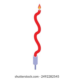 Long, red birthday candle with a burning flame stands tall, adding a touch of whimsy to any celebration