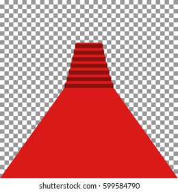 Long Red carpet go to podium isolated on transparent background. Flat celebrity symbol. Vector illustration..
