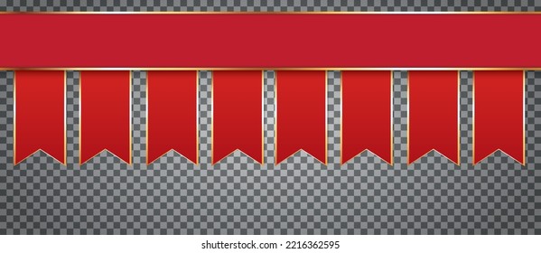 Long Red Colored Ribbon Banner With Gold Frame Banner On Transparent Background