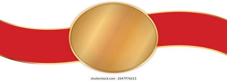 long red colored ribbon banner with gold frame and round gold banner