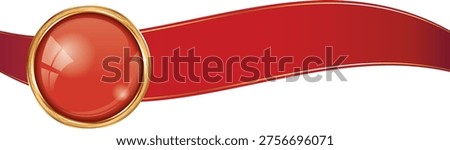 long red colored ribbon banner with gold frame and round label banner
