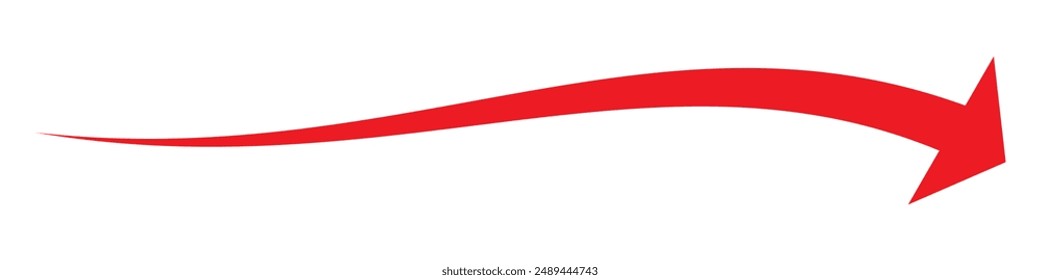 Vector largo de icono de flecha curva roja. Vector rojo de flecha larga. ROJO de una flecha sobre un fondo blanco. Ilustración vectorial.