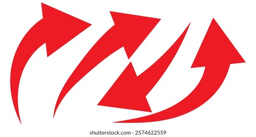 Long Red Curved arrow icon vector. Red long arrow vector. flat style Arrow symbol. RED of an arrow on a white background. vector illustration