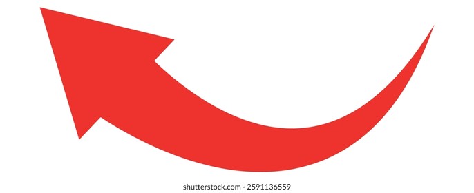 Long Red Curved arrow icon vector. Red long arrow vector. flat style Arrow symbol. RED of an arrow on a white background. 
