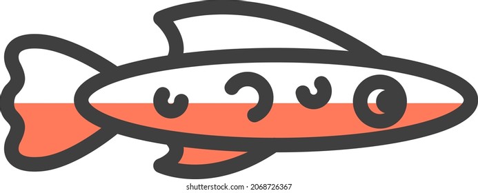 Pescado rojo largo, ilustración, vector, sobre fondo blanco.