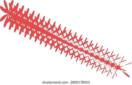 Long red floral pattern transparent isolated tropical flower border design element.