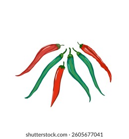 long red and green chilies without background