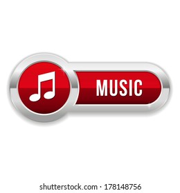 Long red music button with metallic border