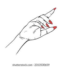 Dibujo de gesto dibujado a mano con uñas rojas larga ilustración de línea vectorial arte