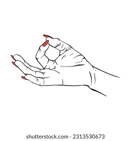 Long red nails hand drawn gesture sketch vector illustration line art
