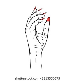 Dibujo de gesto dibujado a mano con uñas rojas larga ilustración de línea vectorial arte