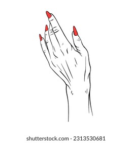 Long red nails hand drawn gesture sketch vector illustration line art