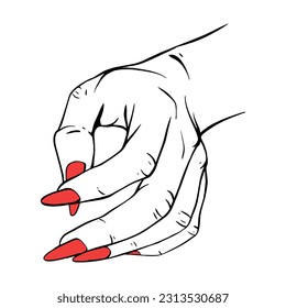 Long red nails hand drawn gesture sketch vector illustration line art