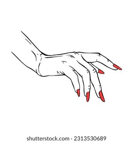 Long red nails hand drawn gesture sketch vector illustration line art