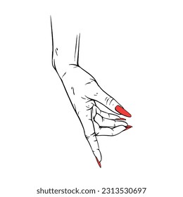 Dibujo de gesto dibujado a mano con uñas rojas larga ilustración de línea vectorial arte