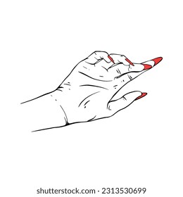 Long red nails hand drawn gesture sketch vector illustration line art
