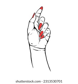 Long red nails hand drawn gesture sketch vector illustration line art