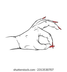 Long red nails hand drawn gesture sketch vector illustration line art