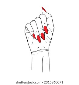 Long red nails hand drawn gesture sketch vector illustration line art