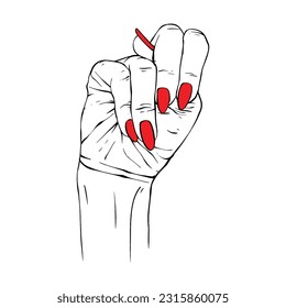 Long red nails hand drawn gesture sketch vector illustration line art
