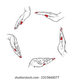 Long red nails hand drawn gesture sketch vector illustration line art