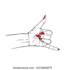 Long red nails hand drawn gesture sketch vector illustration line art