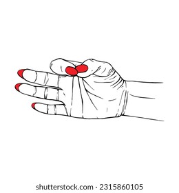Long red nails hand drawn gesture sketch vector illustration line art