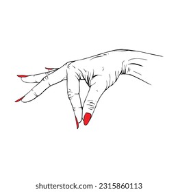 Long red nails hand drawn gesture sketch vector illustration line art
