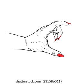 Long red nails hand drawn gesture sketch vector illustration line art