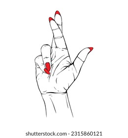Long red nails hand drawn gesture sketch vector illustration line art