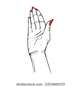 Long red nails hand drawn gesture sketch vector illustration line art