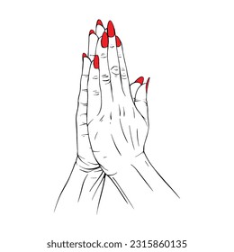Long red nails hand drawn gesture sketch vector illustration line art