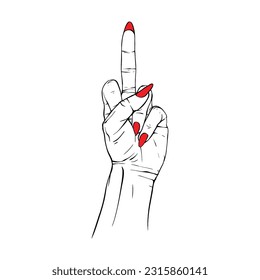 Long red nails hand drawn gesture sketch vector illustration line art