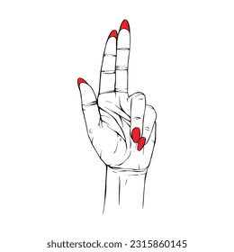 Long red nails hand drawn gesture sketch vector illustration line art